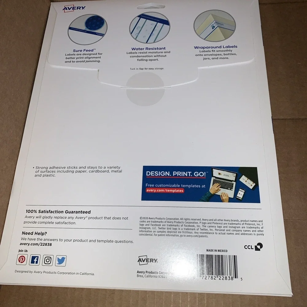 Avery 22838 50 Wrap Around M Labels‎ 1 3/4 X 7 7/8